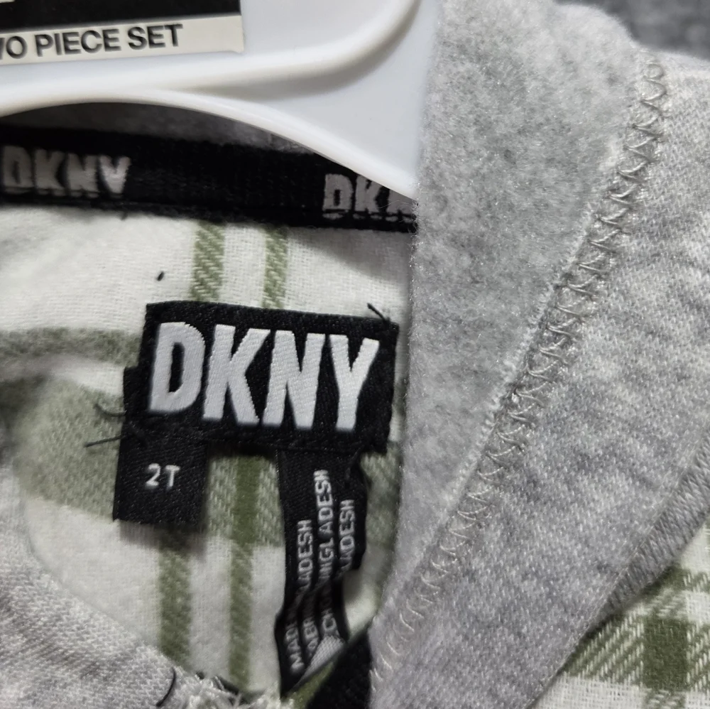 DKNY 2 Piece Toddler Set 2T Plaid Shirt Gray Jogger‎ Pants NWT